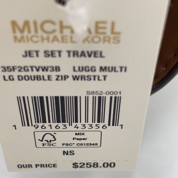 MICHAEL KORS Metallic Logo Chain Tote Bag & LARGE DOUBLE ZIP WRISTLET WALLET - Picture 9 of 16